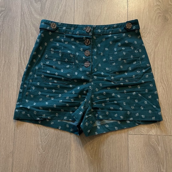 UO Teal Floral High-Waisted Shorts - Picture 1 of 3
